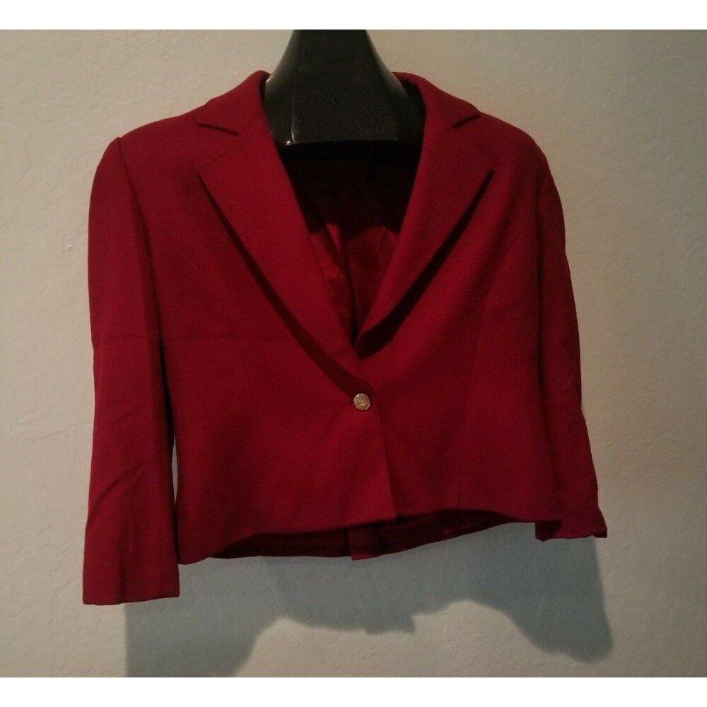 Koret Petites Womens Wool Single-Button Crop Blazer 3/4 Sleeve Red Made in USA